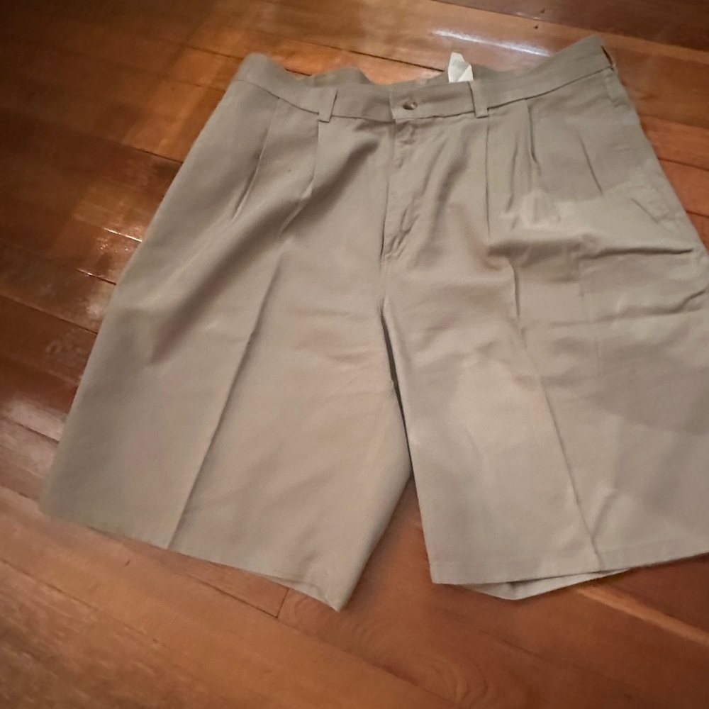 Tan Flat Front Shorts with Classic Fit